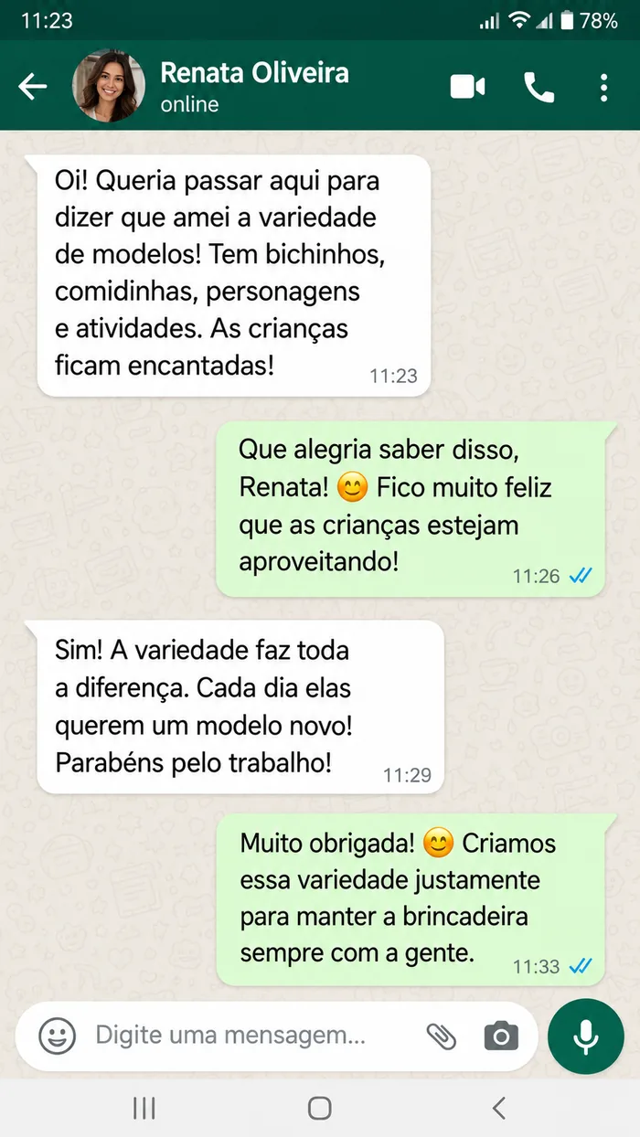 Print de WhatsApp — Renata Oliveira sobre a variedade de modelos